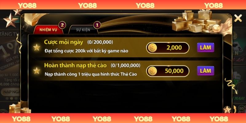 Nhiệm vụ rinh thưởng thả ga tặng quà mỗi ngày cùng YO88